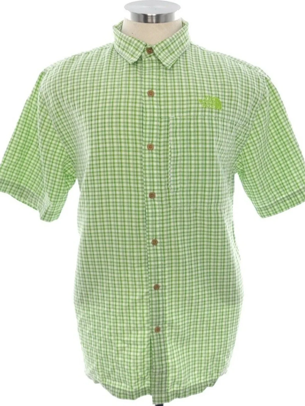 The North Face Green Plaid Button Up Short Sleeve Shirt Mens Size Large